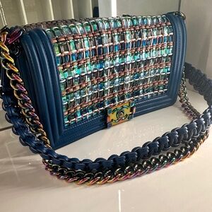Chanel Blue PVC Boy Flap Woven Holographic Leather Shoulder Purse